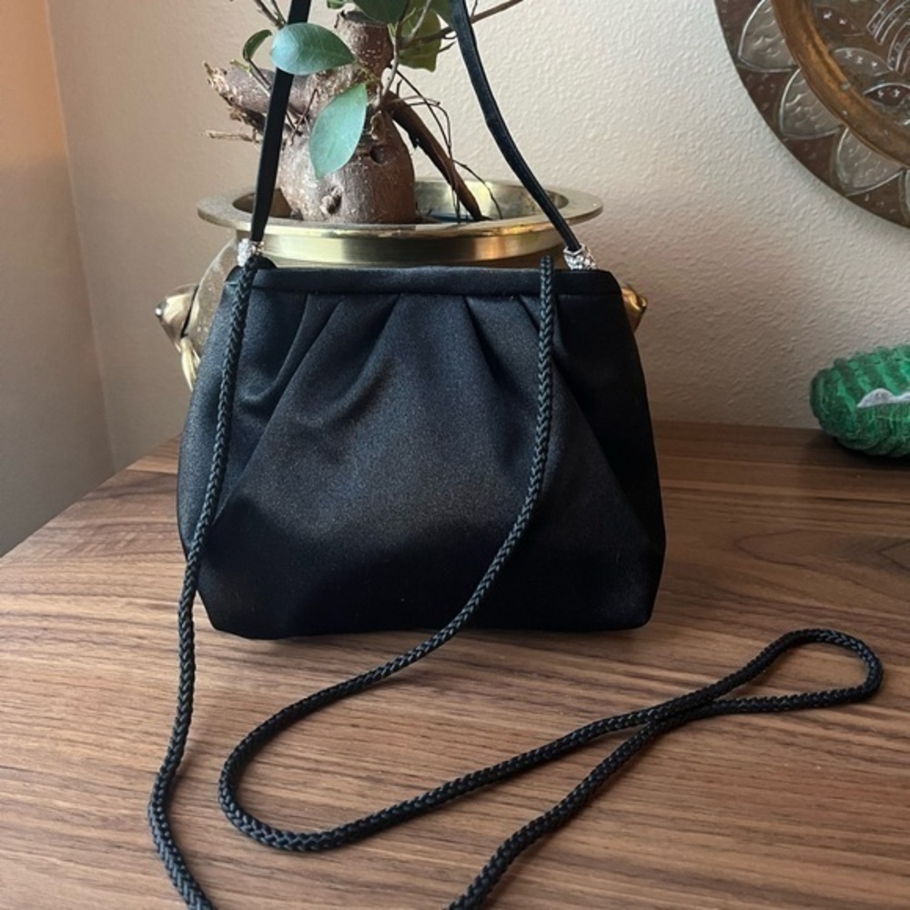 5/$45  Precious Retro 90s Style Black Satin Evening Bag / Mini Bag 11